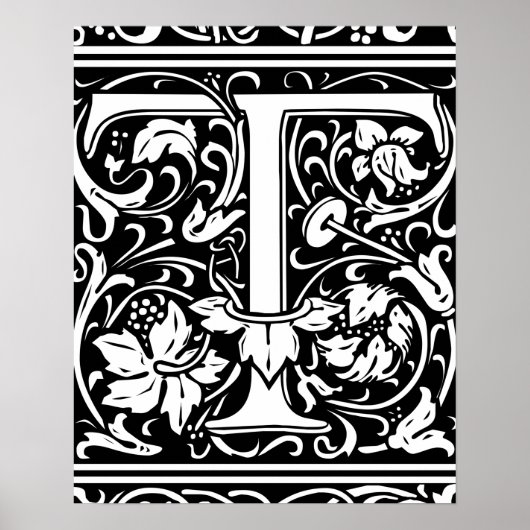 Brief T Medieval Monogram Initiaal Poster (Voorkant)