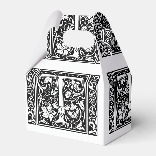 Brief T Middeleeuws Monogram Art Nouveau Bedankdoosjes (Voorkant Zijde)