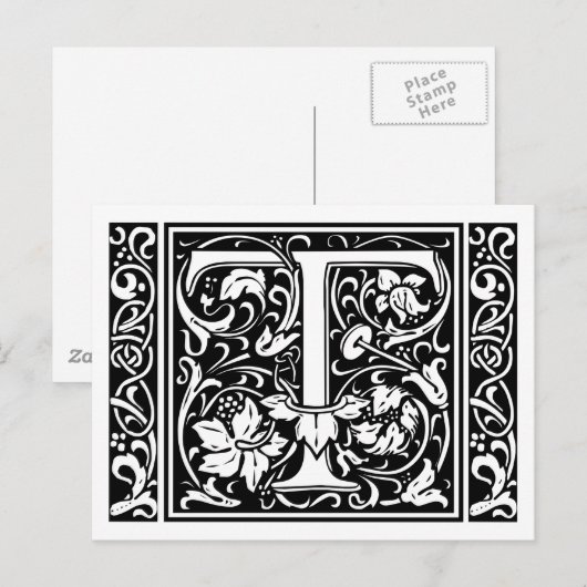 Brief T Middeleeuws Monogram Art Nouveau Briefkaart (Voorkant / Achterkant)