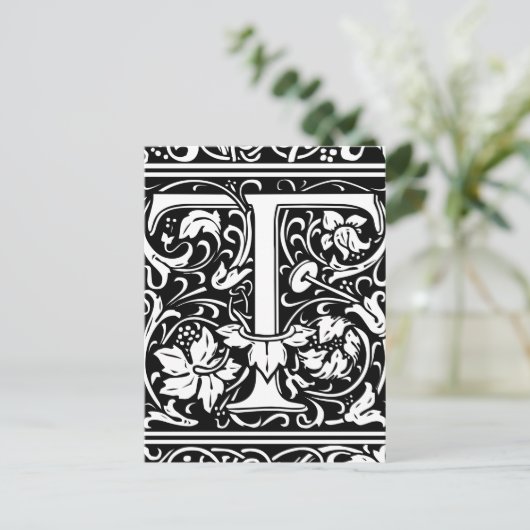 Brief T Middeleeuws Monogram Art Nouveau Briefkaart (Staand voorkant)