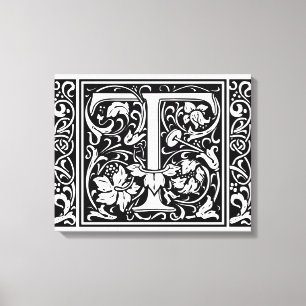 Brief T Middeleeuws Monogram Art Nouveau Canvas Afdruk