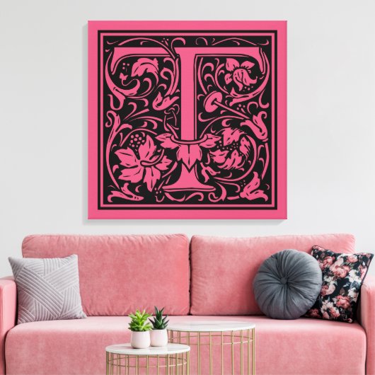 Brief T Middeleeuws Monogram Art Nouveau Canvas Afdruk (Insitu (Woonkamer))