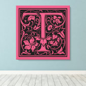 Brief T Middeleeuws Monogram Art Nouveau Canvas Afdruk (Insitu (Houten vloer))