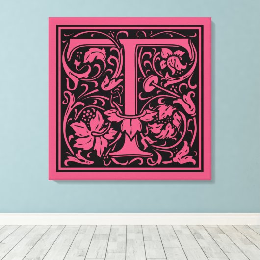 Brief T Middeleeuws Monogram Art Nouveau Canvas Afdruk (Insitu (Houten vloer))