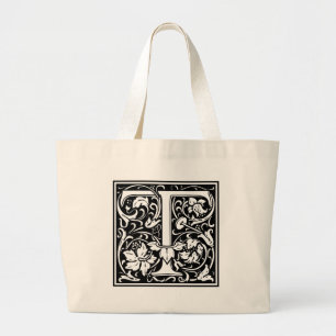 Brief T Middeleeuws Monogram Art Nouveau Grote Tote Bag
