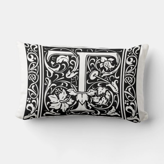 Brief T Middeleeuws Monogram Art Nouveau Kussen (Achterkant)