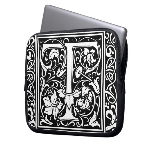 Brief T Middeleeuws Monogram Art Nouveau Laptop Sleeve (Voorkant Links)