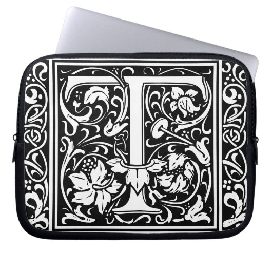 Brief T Middeleeuws Monogram Art Nouveau Laptop Sleeve (Voorkant)