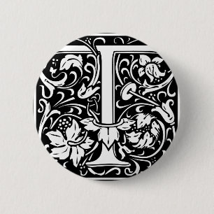 Brief T Middeleeuws Monogram Art Nouveau Ronde Button 5,7 Cm