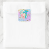 Brief T Monogram Waterverf Cute Mermaid Nursery Vierkante Sticker (Tas)