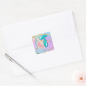 Brief T Monogram Waterverf Cute Mermaid Nursery Vierkante Sticker (Envelop)