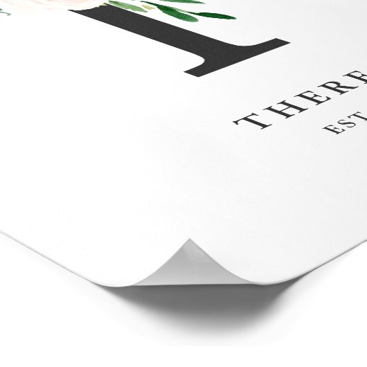 Brief T Monogram Waterverf Peach Florals Nursery Poster (Hoek)