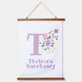 Brief T plus voornaam met een Floral Ontwerp Hangend Wandkleed (Voorkant)