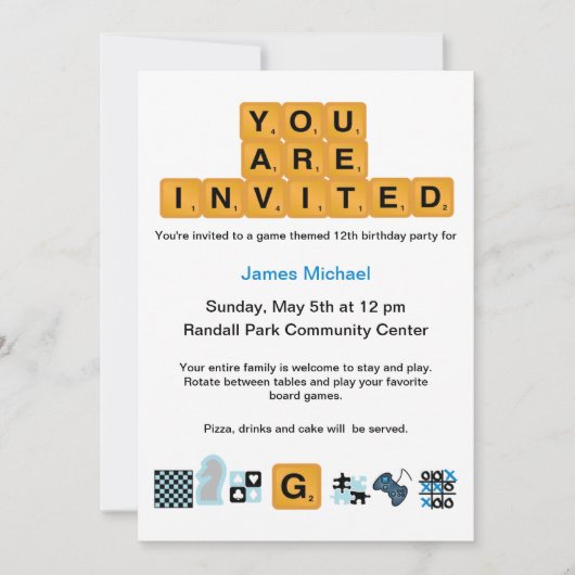 Brief Tiles Blue Birthday Uitnodiging (Voorkant)