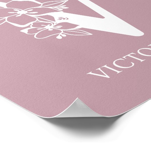 Brief V Floral Monogram Naam Nursery Modern Poster (Hoek)