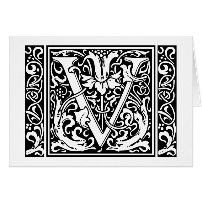 Brief V Middeleeuws Monogram Art Nouveau (Voorkant Horizontaal)