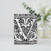 Brief V Middeleeuws Monogram Art Nouveau Briefkaart (Staand voorkant)