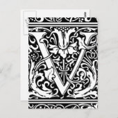 Brief V Middeleeuws Monogram Art Nouveau Briefkaart (Voorkant / Achterkant)