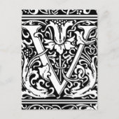 Brief V Middeleeuws Monogram Art Nouveau Briefkaart (Voorkant)