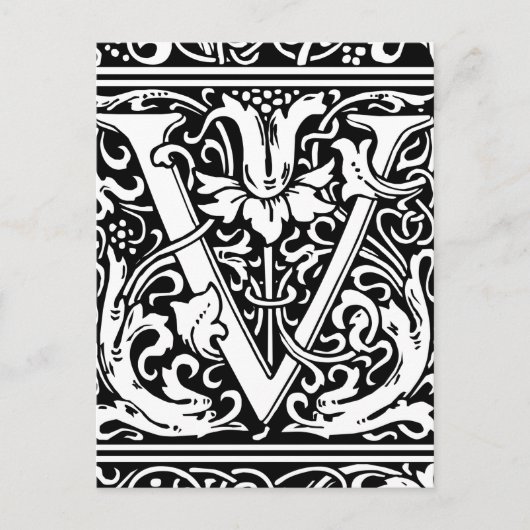 Brief V Middeleeuws Monogram Art Nouveau Briefkaart (Voorkant)