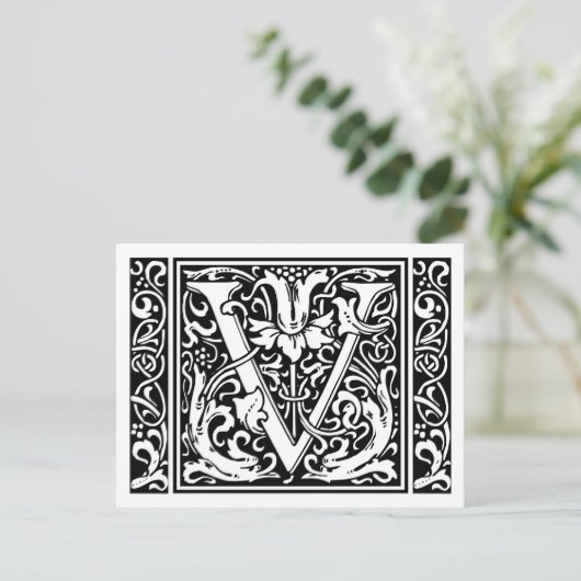 Brief V Middeleeuws Monogram Art Nouveau Briefkaart (Staand voorkant)