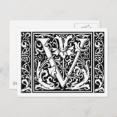 Brief V Middeleeuws Monogram Art Nouveau Briefkaart (Voorkant / Achterkant)