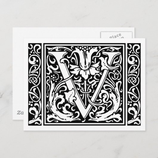 Brief V Middeleeuws Monogram Art Nouveau Briefkaart (Voorkant / Achterkant)