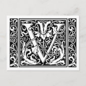 Brief V Middeleeuws Monogram Art Nouveau Briefkaart (Voorkant)