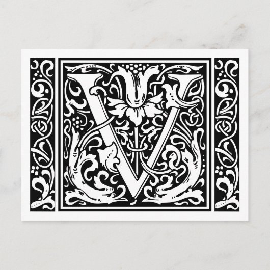 Brief V Middeleeuws Monogram Art Nouveau Briefkaart (Voorkant)
