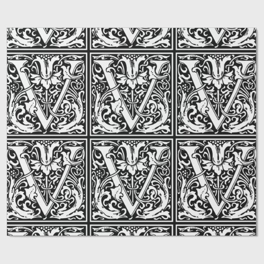 Brief V Middeleeuws Monogram Art Nouveau Cadeaupapier (Vlak)