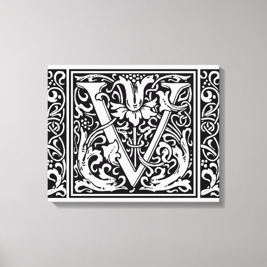 Brief V Middeleeuws Monogram Art Nouveau Canvas Afdruk (Voorkant)