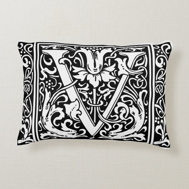 Brief V Middeleeuws Monogram Art Nouveau Decoratief Kussen (Achterkant)