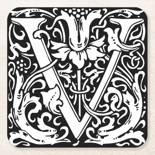Brief V Middeleeuws Monogram Art Nouveau Kartonnen Onderzetters (Voorkant)