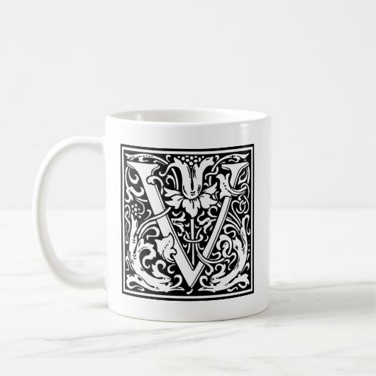 Brief V Middeleeuws Monogram Art Nouveau Koffiemok (Links)