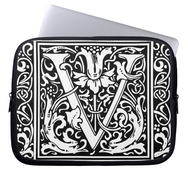 Brief V Middeleeuws Monogram Art Nouveau Laptop Sleeve (Voorkant)