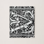 Brief V Middeleeuws Monogram Art Nouveau Legpuzzel (Verticaal)