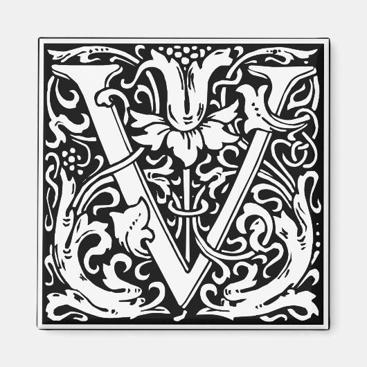 Brief V Middeleeuws Monogram Art Nouveau Magneet (Voorkant)
