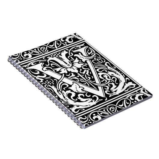 Brief V Middeleeuws Monogram Art Nouveau Notitieboek (Rechterzijde)