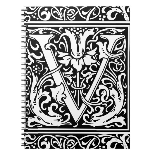 Brief V Middeleeuws Monogram Art Nouveau Notitieboek (Voorkant)