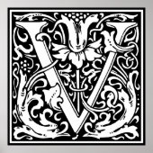 Brief V Middeleeuws Monogram Art Nouveau Poster (Voorkant)