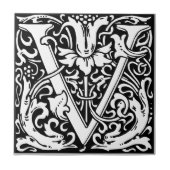 Brief V Middeleeuws Monogram Art Nouveau Tegeltje (Voorkant)
