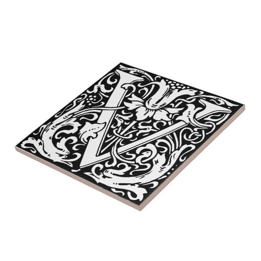 Brief V Middeleeuws Monogram Art Nouveau Tegeltje (Zijkant)