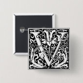 Brief V Middeleeuws Monogram Art Nouveau Vierkante Button 5,1 Cm (Voorkant /achterkant)
