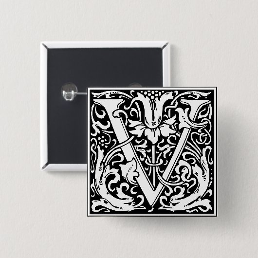 Brief V Middeleeuws Monogram Art Nouveau Vierkante Button 5,1 Cm (Voorkant /achterkant)