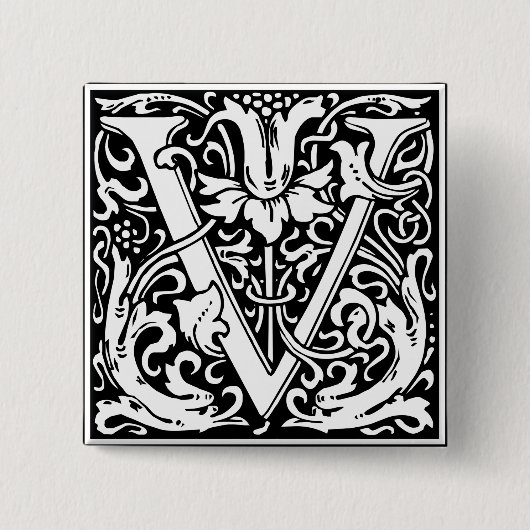 Brief V Middeleeuws Monogram Art Nouveau Vierkante Button 5,1 Cm (Voorkant)