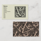 Brief V Middeleeuws Monogram Art Nouveau Visitekaartje (Voorkant / Achterkant)