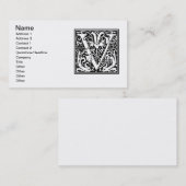 Brief V Middeleeuws Monogram Art Nouveau Visitekaartje (Voorkant / Achterkant)