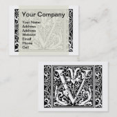 Brief V Middeleeuws Monogram Art Nouveau Visitekaartje (Voorkant / Achterkant)