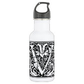 Brief V Middeleeuws Monogram Art Nouveau Waterfles (Voorkant)