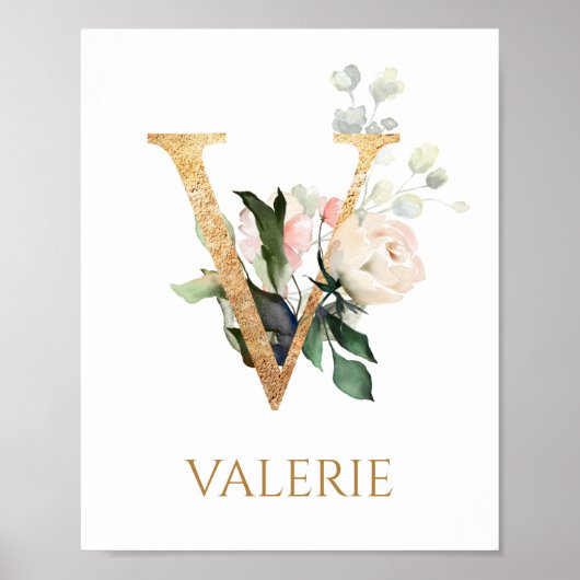 Brief V Monogram wit roos Nursery Poster (Voorkant)